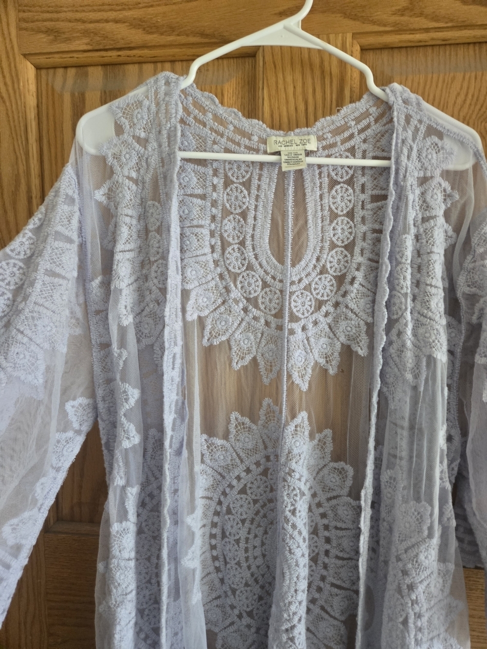 Rachel Zoe Lace Crochet Long Sheer Kimono - Light Lavender - Picture 3 of 5